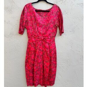 Miss Brooks Vintage 60s Floral Rose Bow Front Glam Cocktail Formal Midi Dress